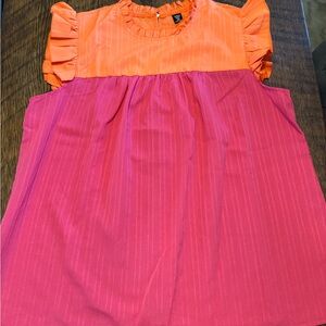 SHEIN Curve, size 1XL, Orange and Pink Ruffle Blouse